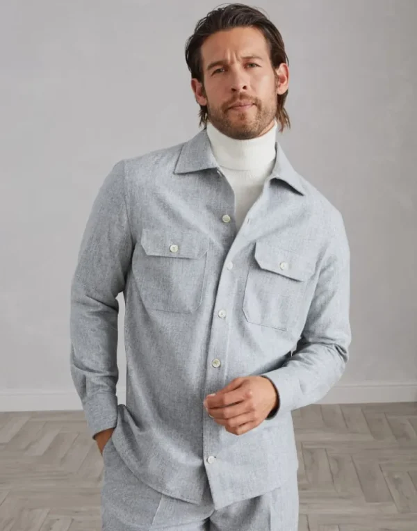 Virgin wool flannel overshirt with chest pockets