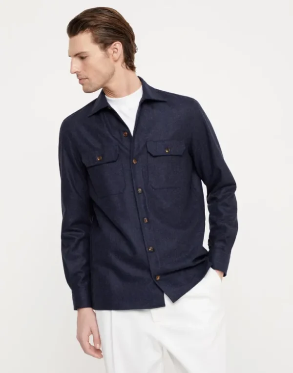 Virgin wool flannel overshirt with chest pockets