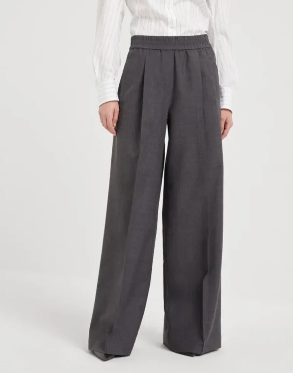 Virgin wool organza loose track trousers