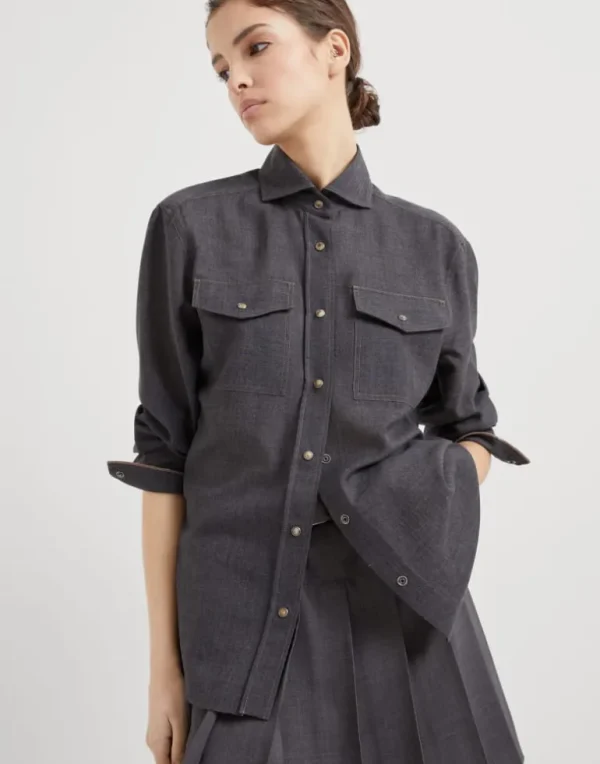 Virgin wool organza shirt with shiny cuffs