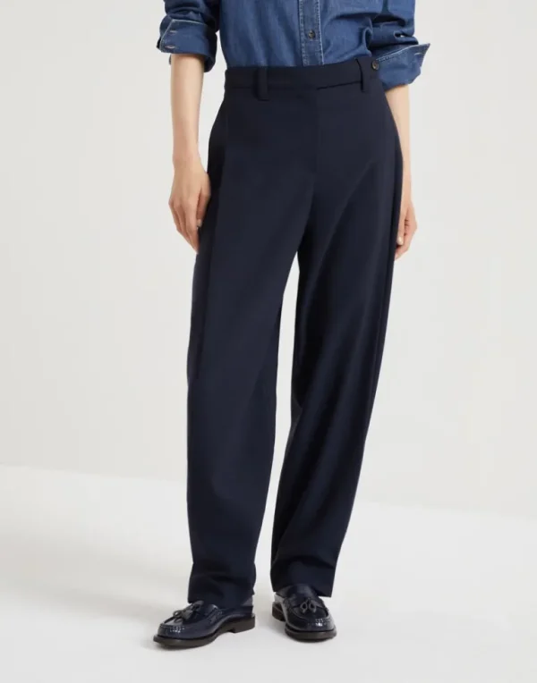 Virgin wool panama sartorial trousers with adjustable cuffs