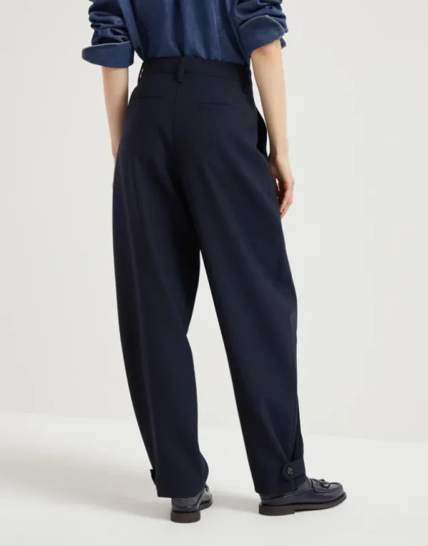 Virgin wool panama sartorial trousers with adjustable cuffs