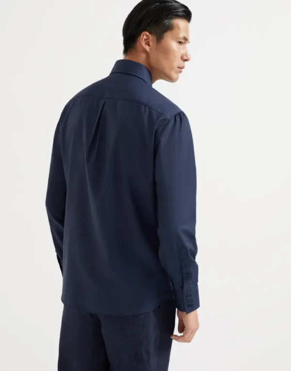 Virgin wool poplin basic fit shirt with spread collar