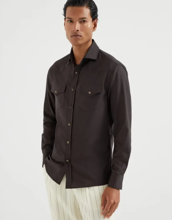 Virgin wool poplin easy fit Western shirt