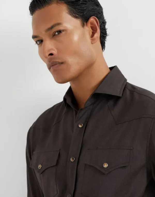 Virgin wool poplin easy fit Western shirt