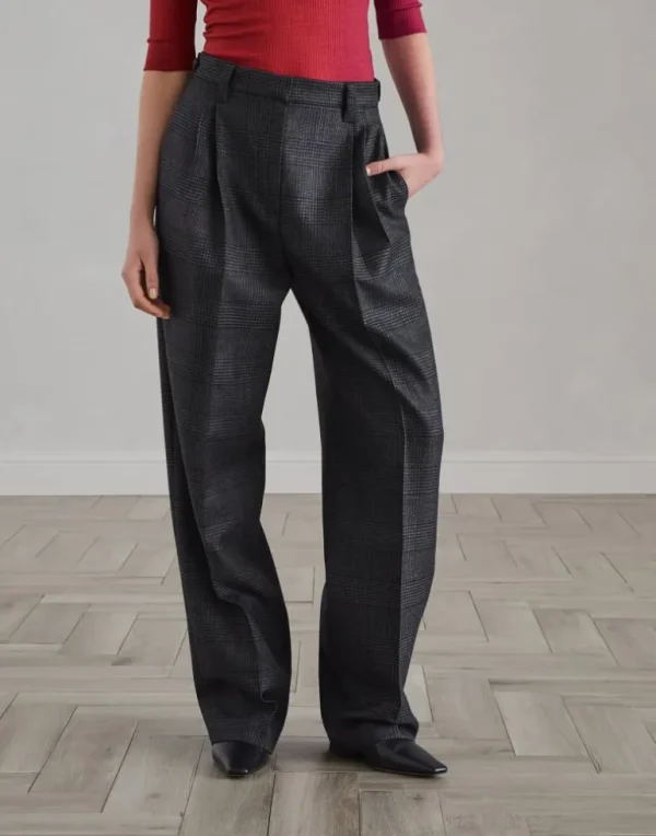 Virgin wool Prince of Wales relaxed tailored trousers