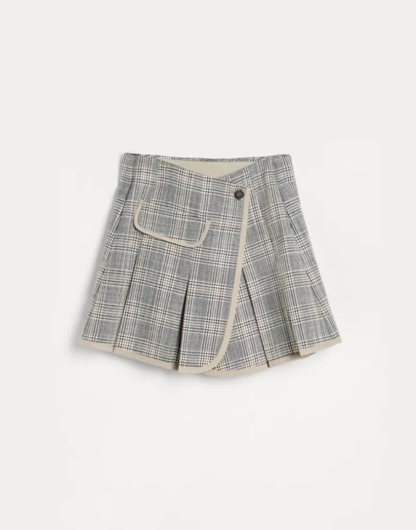 Virgin wool Prince of Wales pleated wrap skirt