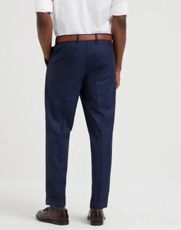 Virgin wool Prince of Wales leisure fit trousers with pleat