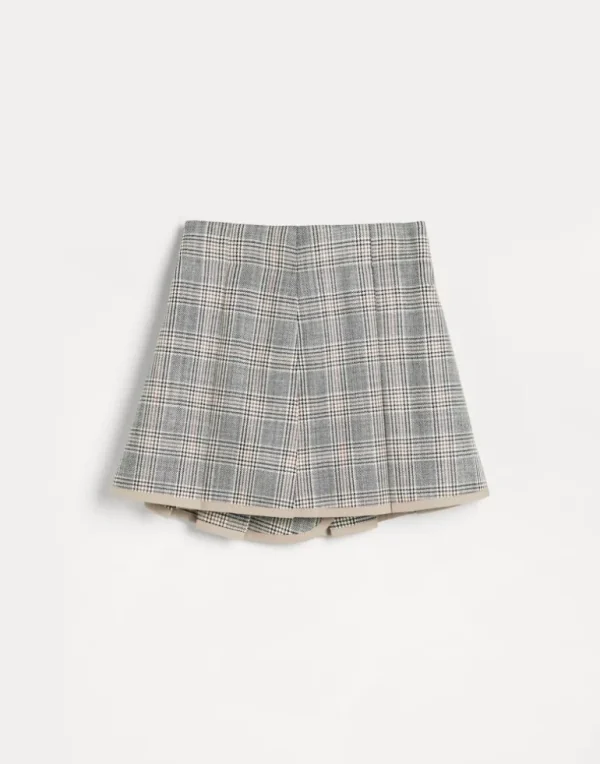 Virgin wool Prince of Wales pleated wrap skirt