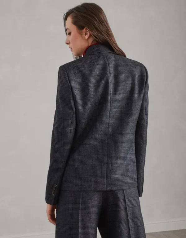 Virgin wool Prince of Wales blazer with monili