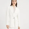 Viscose and linen fluid twill blazer with belt and monili