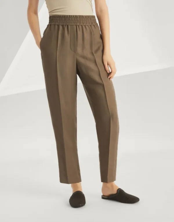 Viscose and linen fluid twill baggy pull-on trousers