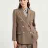 Viscose and linen fluid twill blazer with shiny cuffs