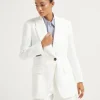 Viscose and linen fluid twill blazer with monili