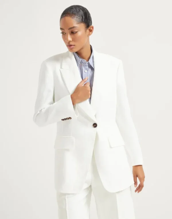 Viscose and linen fluid twill blazer with monili