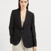 Viscose and linen fluid twill blazer with monili