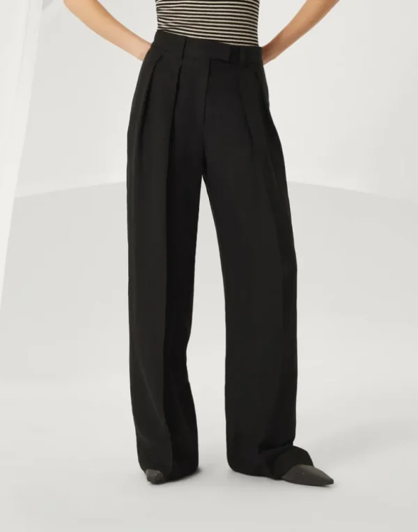 Viscose and linen fluid twill sartorial wide trousers