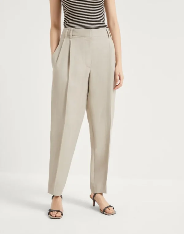 Viscose and linen fluid twill slouchy trousers with monili