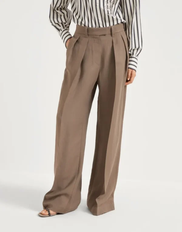 Viscose and linen fluid twill sartorial wide trousers