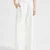 Viscose and linen fluid twill loose pleated trousers with monili