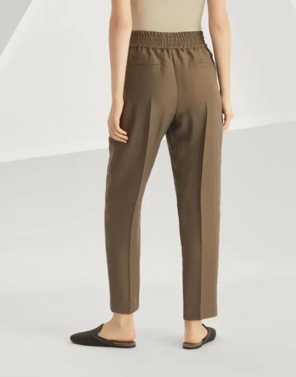 Viscose and linen fluid twill baggy pull-on trousers