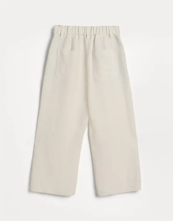 Viscose and linen fluid twill pleated A-line trousers with monili