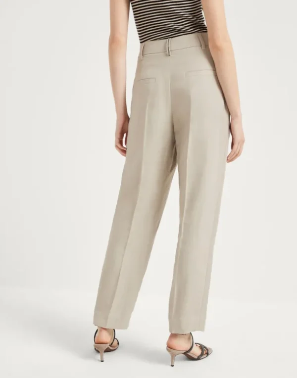 Viscose and linen fluid twill slouchy trousers with monili