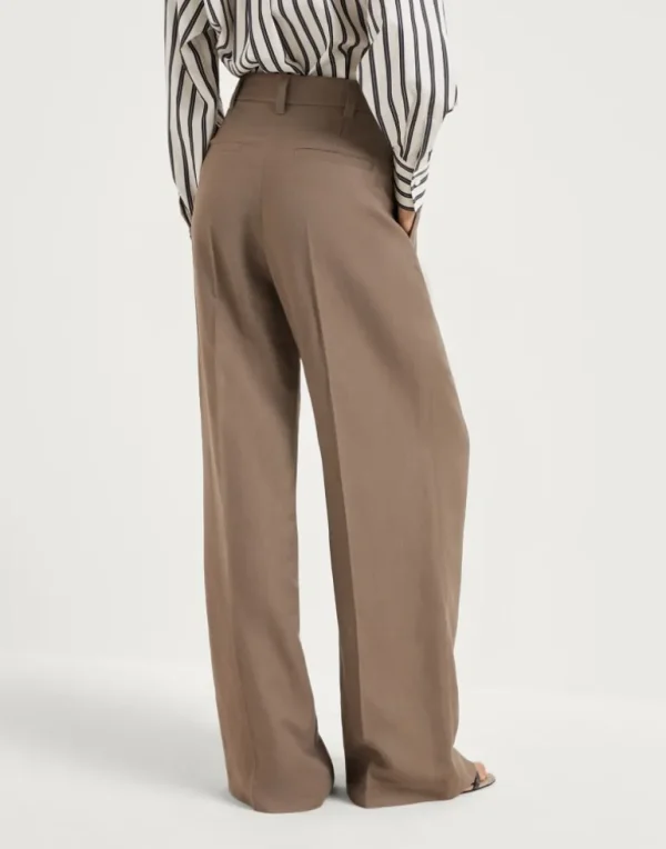 Viscose and linen fluid twill sartorial wide trousers