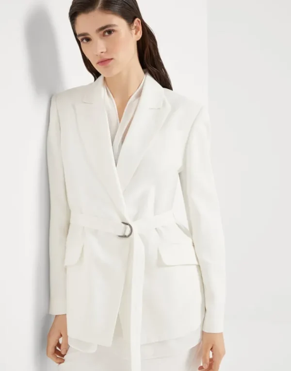 Viscose and linen fluid twill blazer with belt and monili