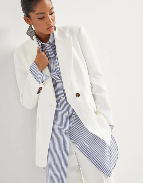 Viscose and linen fluid twill blazer with monili