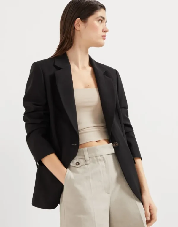 Viscose and linen fluid twill blazer with monili