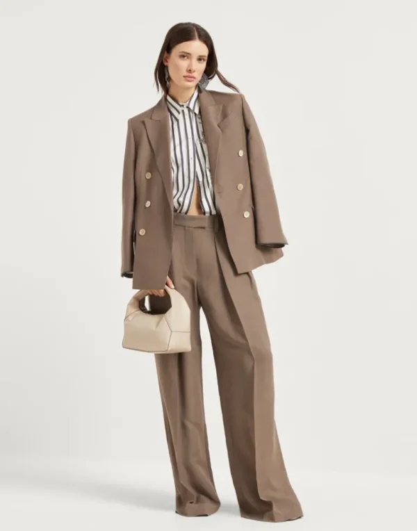 Viscose and linen fluid twill sartorial wide trousers