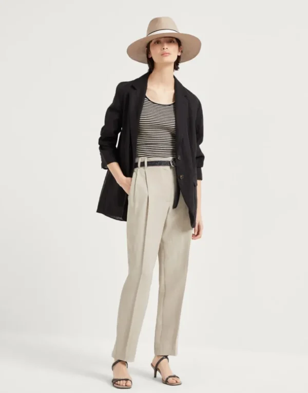 Viscose and linen fluid twill slouchy trousers with monili