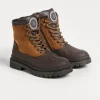 Washed suede and rubber-effect calfskin duck boots with patch