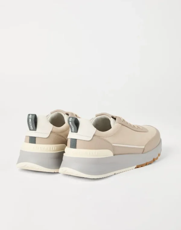 Washed suede and semi-polished calfskin runners