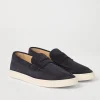 Washed suede loafer sneakers with natural rubber sole