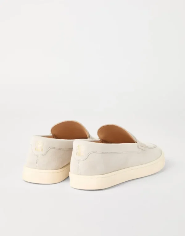 Washed suede loafer sneakers with natural rubber sole