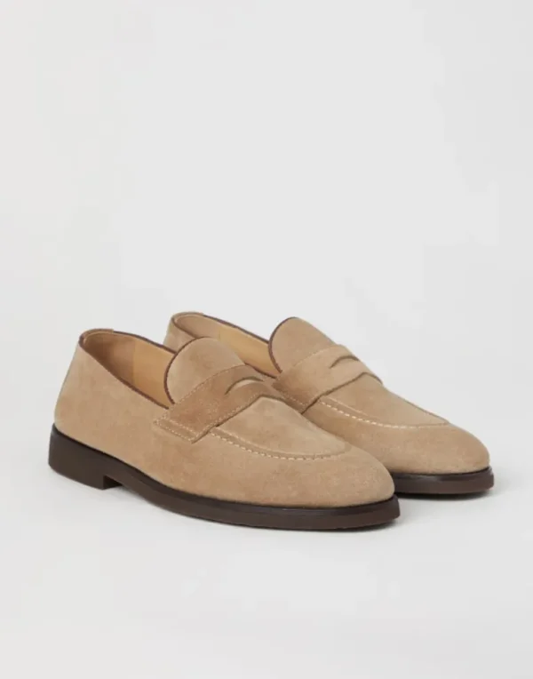 Washed suede penny loafers