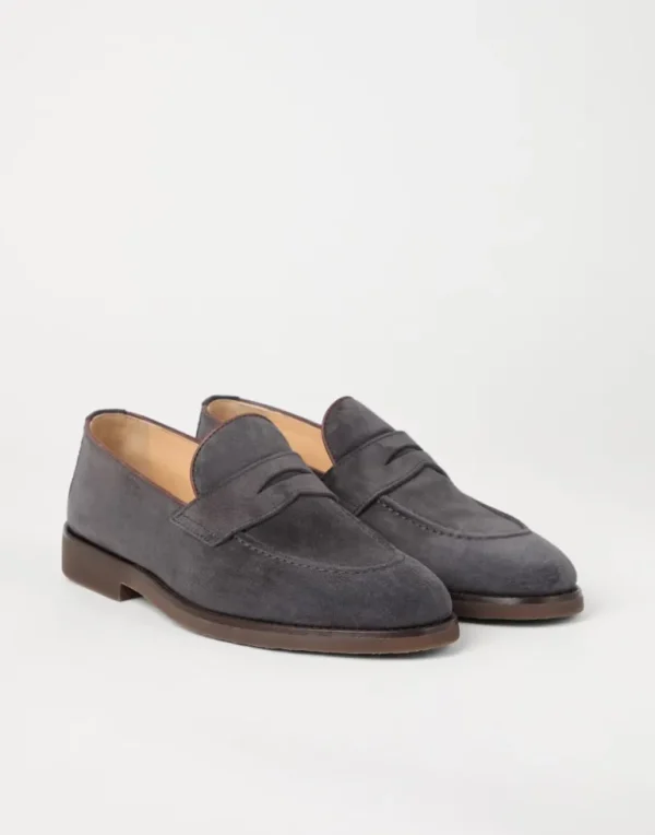 Washed suede penny loafers