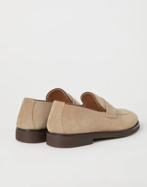 Washed suede penny loafers