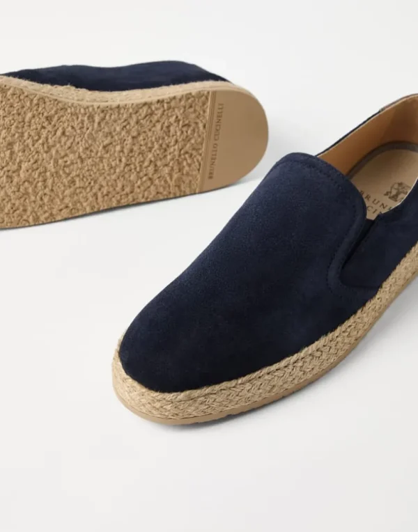 Washed suede slip-ons with rope insert