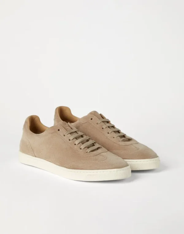 Washed suede sneakers with natural rubber sole