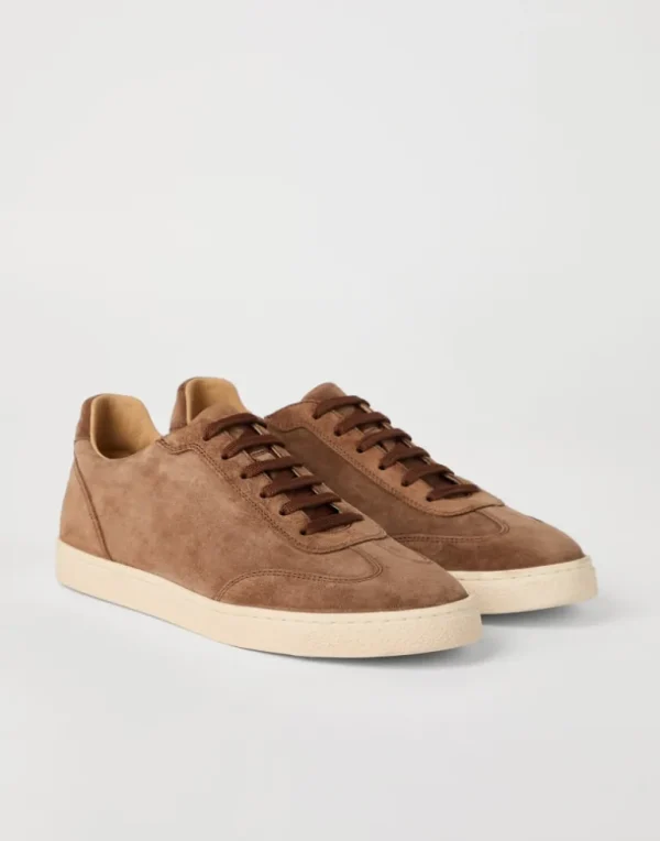 Washed suede sneakers with natural rubber sole