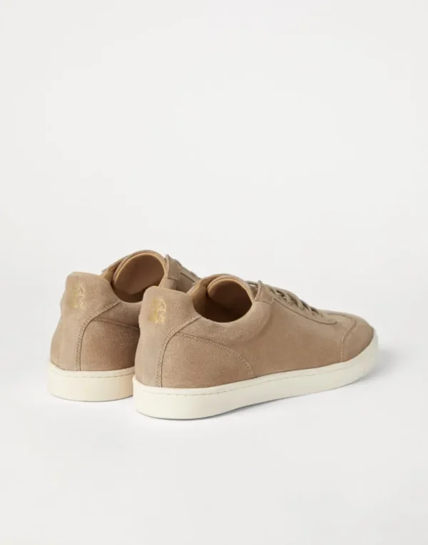 Washed suede sneakers with natural rubber sole