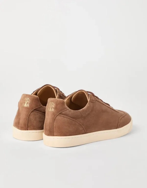 Washed suede sneakers with natural rubber sole