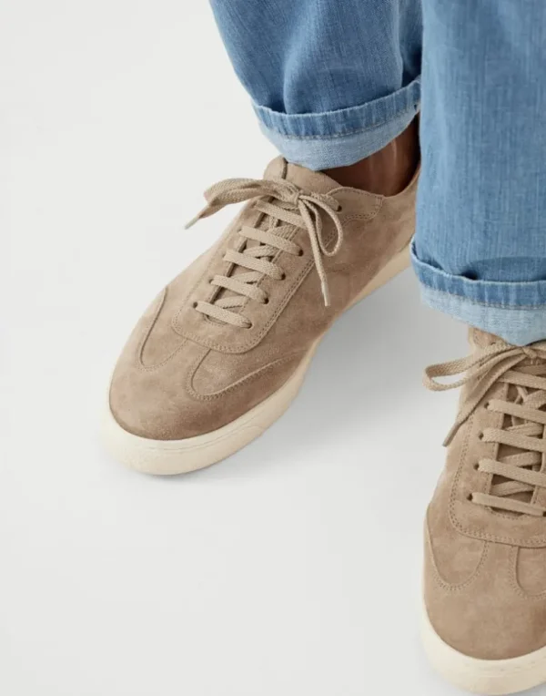 Washed suede sneakers with natural rubber sole