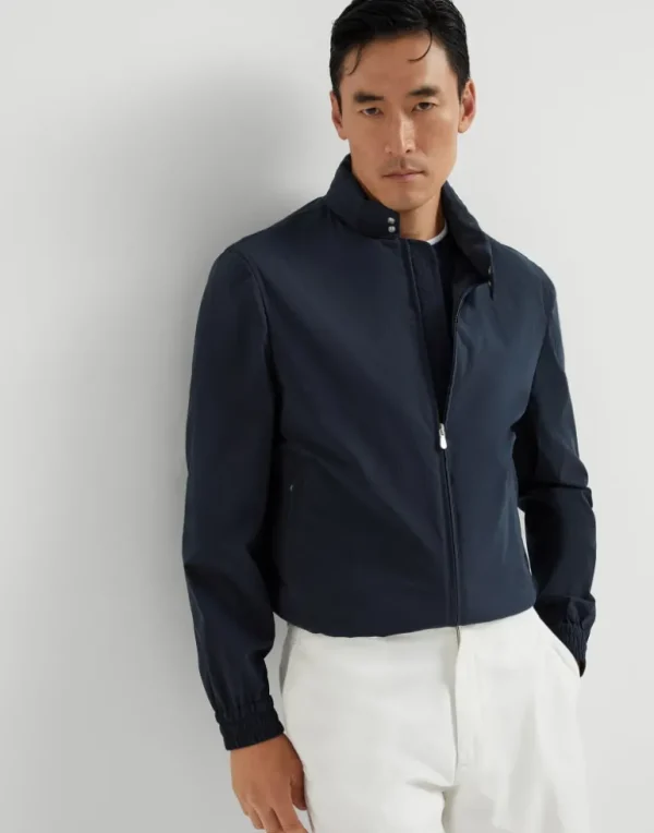 Water-resistant bonded cotton unlined outerwear jacket with packable hood