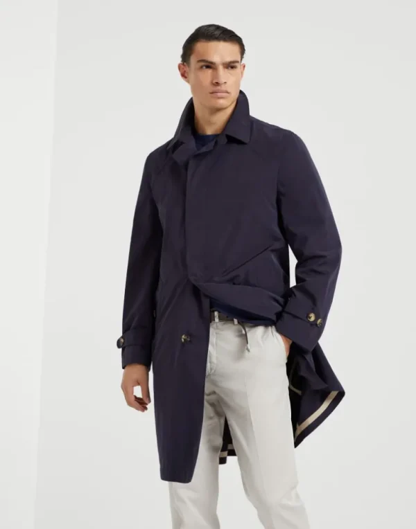 Water-resistant microfiber unlined trench with heat-bonded seams