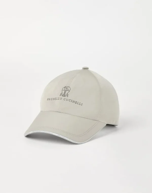 Water-resistant microfiber baseball cap with embroidered logo