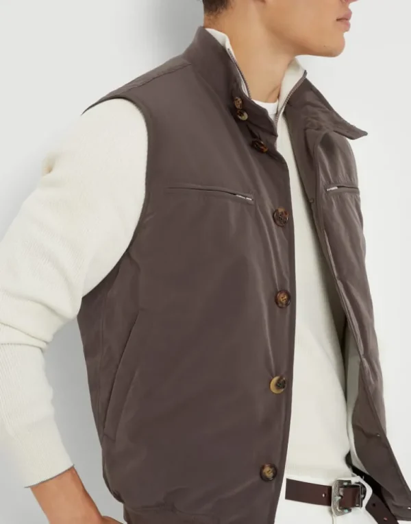 Water-resistant microfiber vest with Thermore® padding and knit inserts